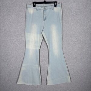 Flare Bell Bottom Jeans XXL Tall High Rise Stretch Raw Fray Hem Boho Hippie 70s
